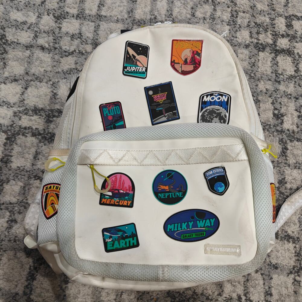 Sprayground Space Galaxy Planet Patches White Backpack Seeker Cargo Rucksack
